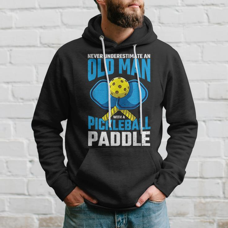 Never Underestimate Old Man Pickleball Paddle Dad Husband Gift For Mens Hoodie Gifts for Him
