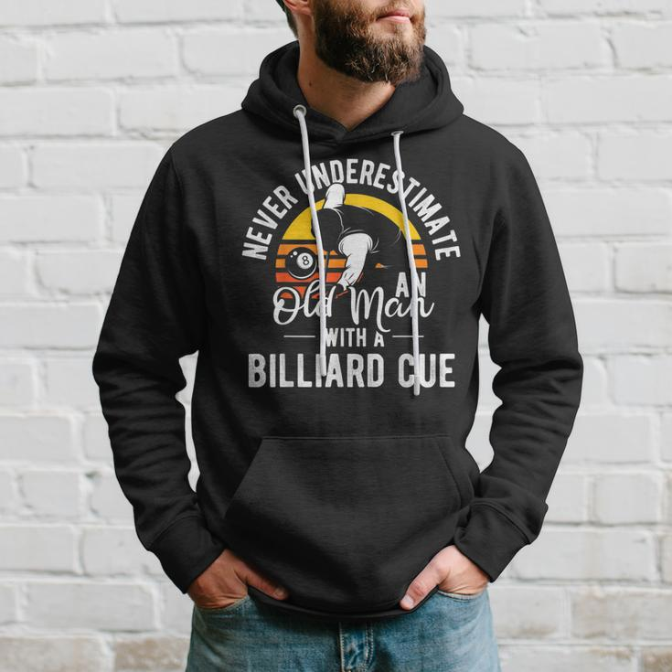 Never Underestimate Old Man With A Billard Cue Pool Player Gift For Mens Hoodie Gifts for Him