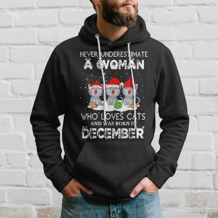 Never Underestimate Woman Loves Cats Born In December Hoodie Gifts for Him
