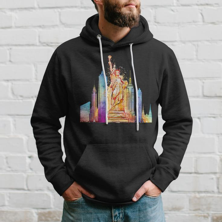 New York City Nyc Retro Watercolor Statue Of Liberty Ny City Hoodie Gifts for Him