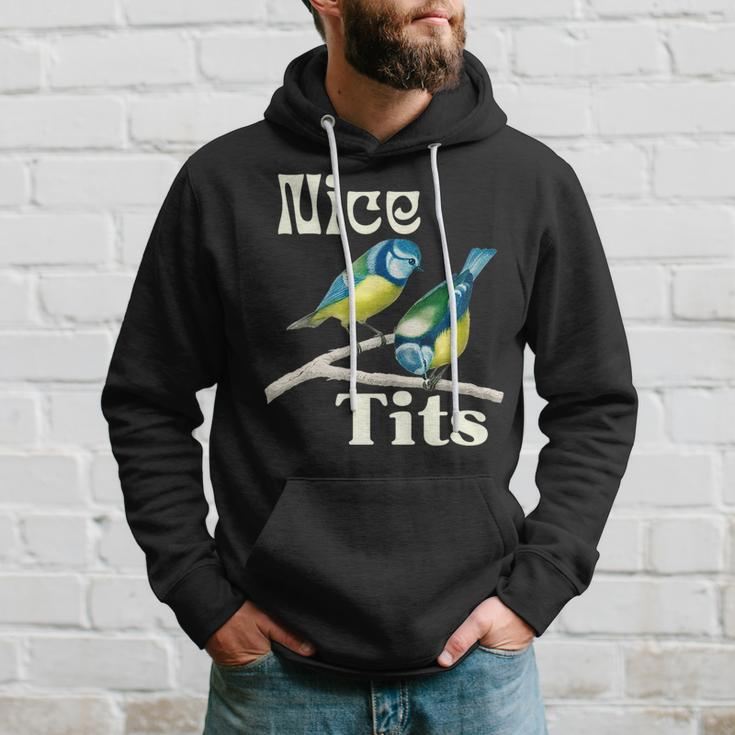Nice-Tits Funny Blue Tit Bird Watching Lover Gift Birder Bird Watching Funny Gifts Hoodie Gifts for Him