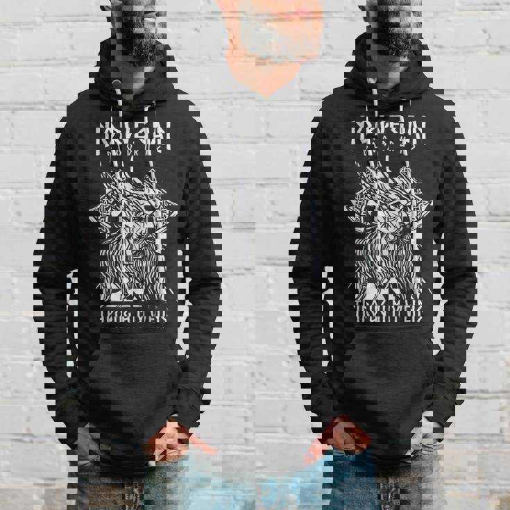 Norwegian Blood Runs Through My Veins Viking & Odin Hoodie Gifts for Him