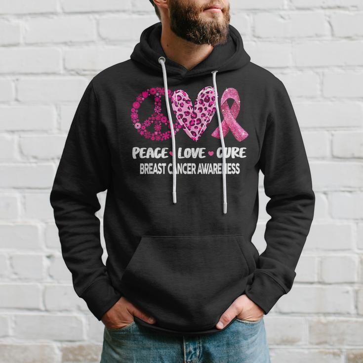 Peace Love Cure Pink Ribbon Breast Cancer Awareness Hoodie Gifts for Him