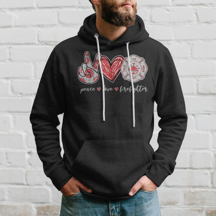 Peace Love Firefighter Cute Firefighter Gifts Hoodie Gifts for Him