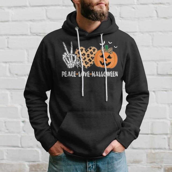 Peace Love Halloween Scary Pumpkin Leopard Skeleton Hoodie Gifts for Him