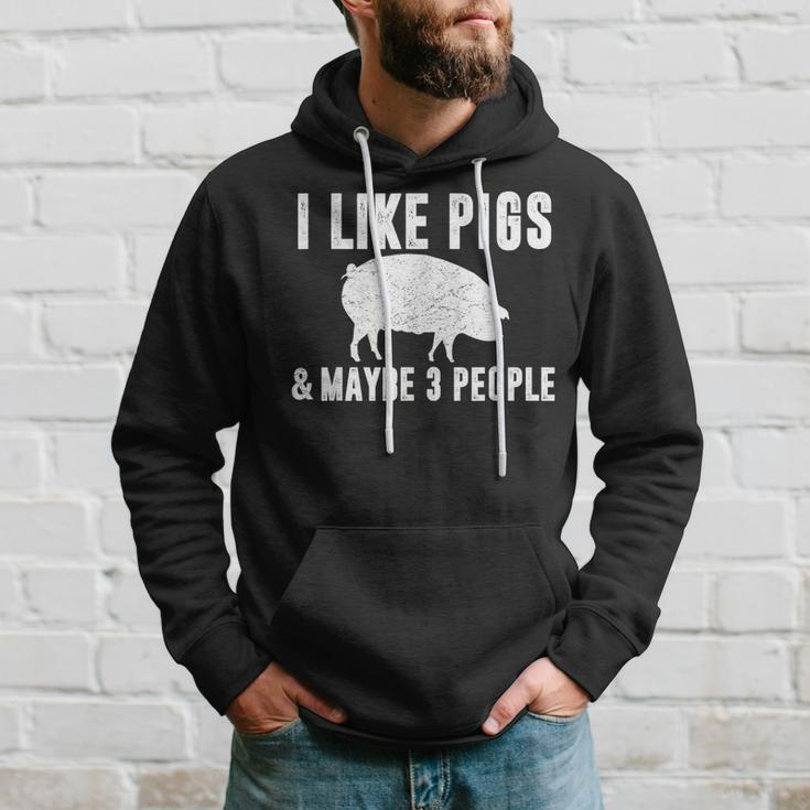 I Like Pigs & Maybe 3 People Pig Farmer Quote Graphic Hoodie Gifts for Him