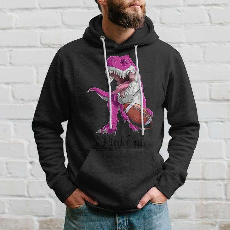 Pink Dinosaur Football Boys Pink Out Breast Cancer Hoodie Gifts for Him