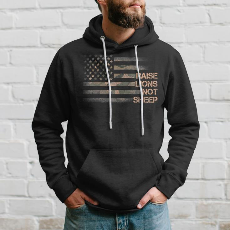 Raise Lions Not Sheep Patriotic Lion American Flag Patriot Hoodie Gifts for Him