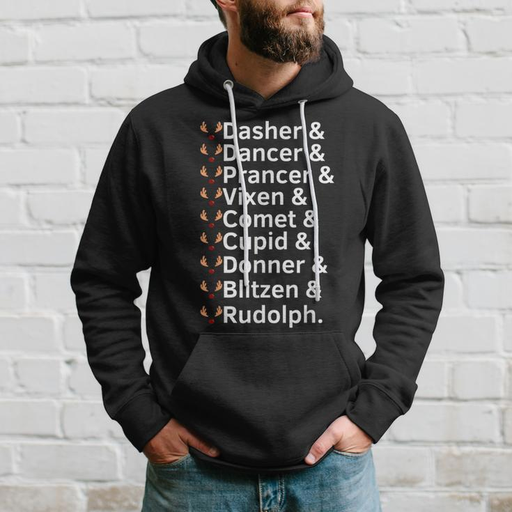 Reindeer Names Rudolph Santa Claus Ugly Christmas Sweater Hoodie Gifts for Him
