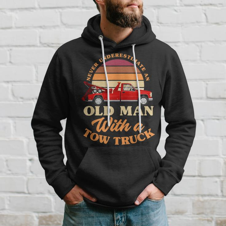 Retro Never Underestimate Old Man With Tow Truck Driver Gift Hoodie Gifts for Him