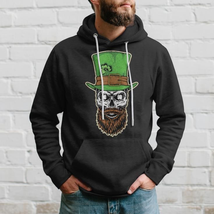 Scary Bearded Leprechaun Skull St Patrick Day Distressed Hoodie Gifts for Him