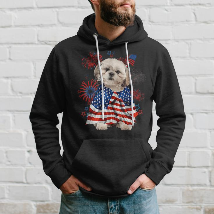 Shih Tzu Dog American Usa Flag 4Th Of July Dog Lover Owner Hoodie Gifts for Him