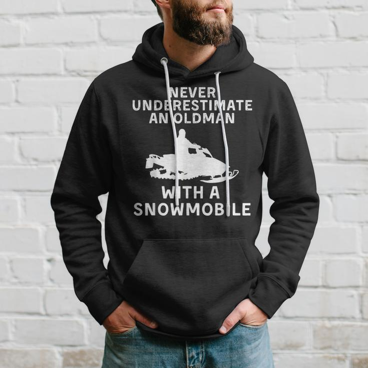 Snowmobile Never Underestimate An Old Man Winter Sports Hoodie Gifts for Him