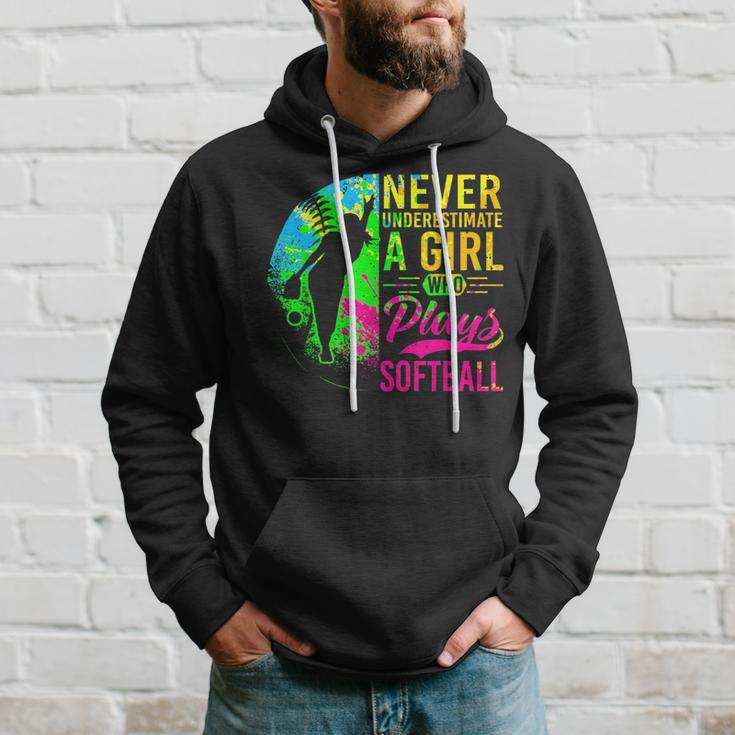 Softball Never Underestimate A Girl Who Plays Softball Softball Funny Gifts Hoodie Gifts for Him