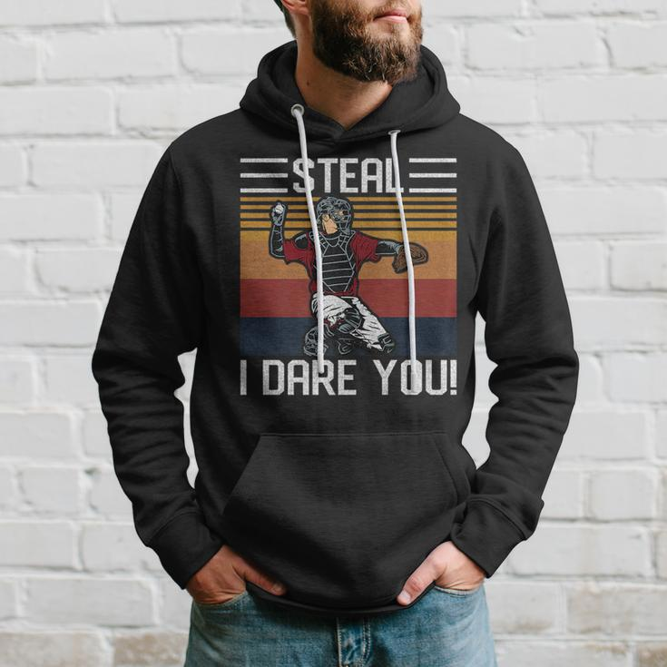 Steal I Dare You Funny Catcher Vintage Baseball Player Lover Hoodie Gifts for Him