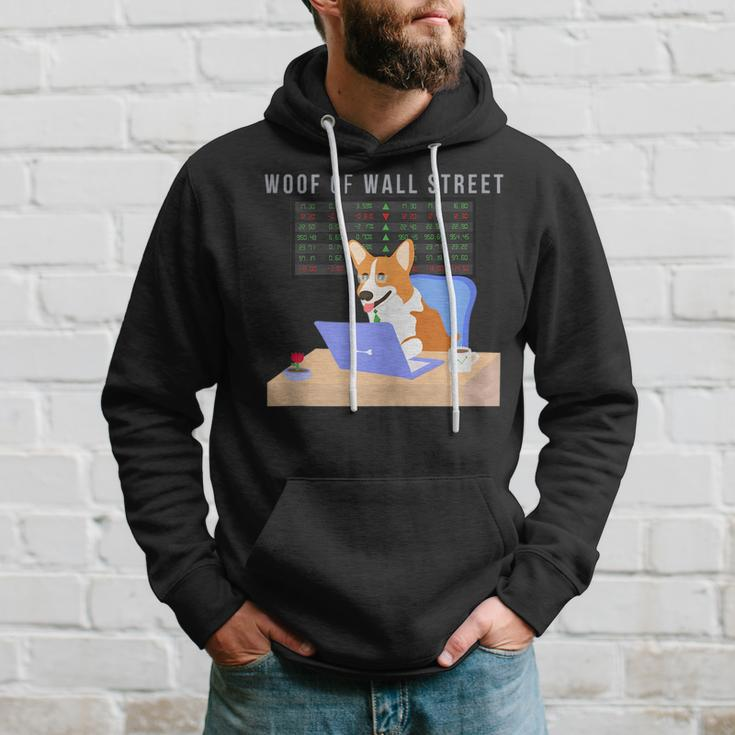 Stock Market Investing Meme Cute Corgi Woof Of Wall Street Hoodie Gifts for Him