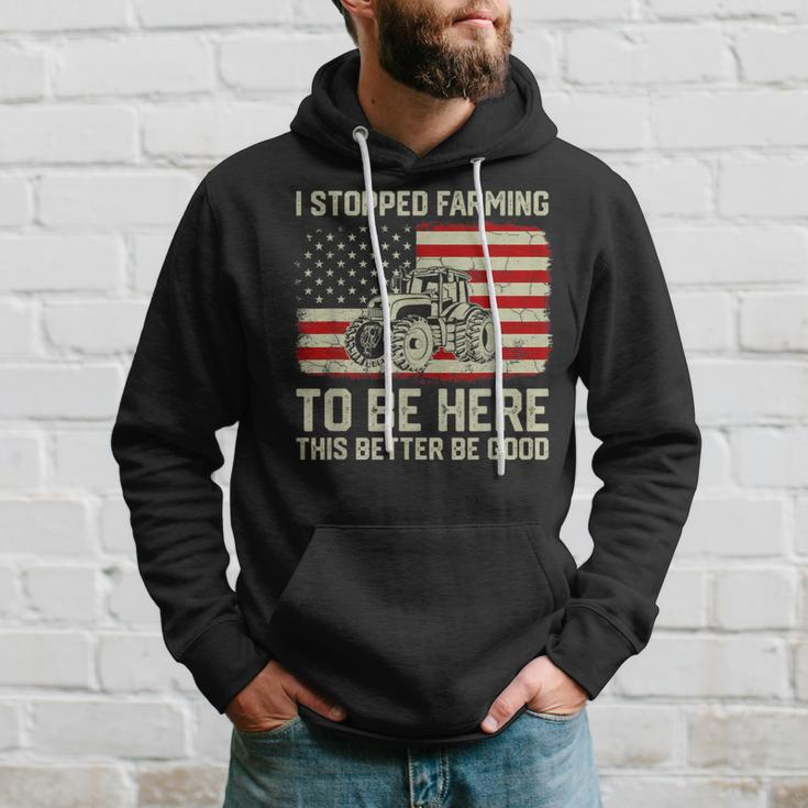I Stopped Farming To Be Here Tractor Vintage American Flag Hoodie Gifts for Him