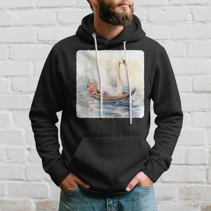 Swan Riding A Paddle Boat Concept Of Swan Using Paddle Boat Hoodie Gifts for Him