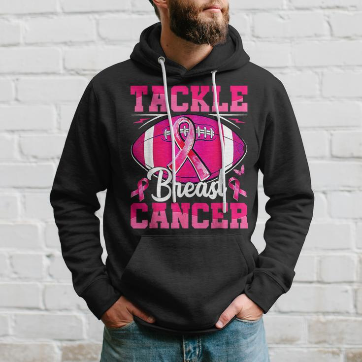 Tackle Breast Cancer Warrior Ribbon Football Support Hoodie Gifts for Him