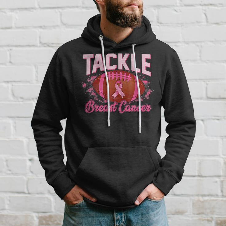Tackle Football Pink Ribbon Warrior Breast Cancer Awareness Hoodie Gifts for Him