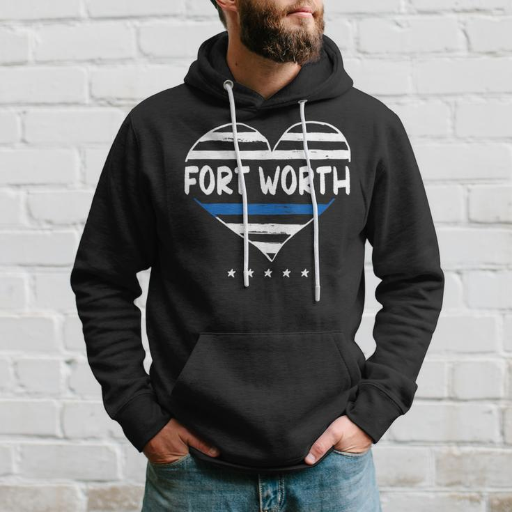 Thin Blue Line Heart Fort Worth Police Officer Texas Cops Tx Hoodie Gifts for Him