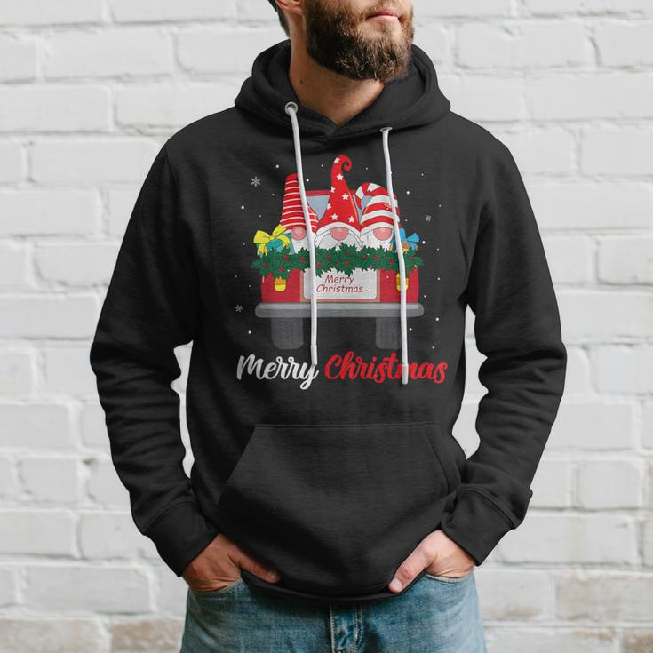 Three Gnomes In Red Truck With Merry Christmas Tree Family Hoodie Gifts for Him