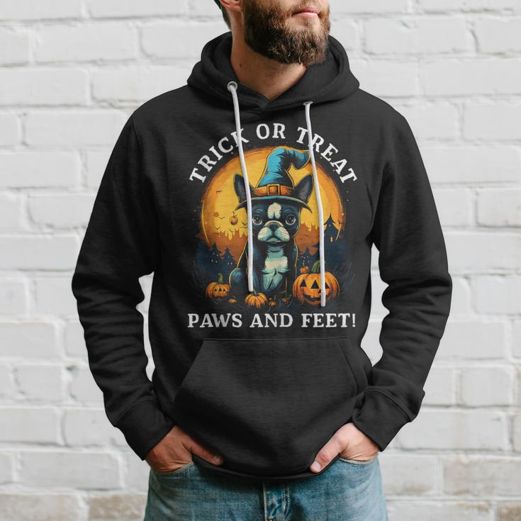 Trick Or Treat Paws And Feet Boston Terrier Halloween Puppy Hoodie Gifts for Him