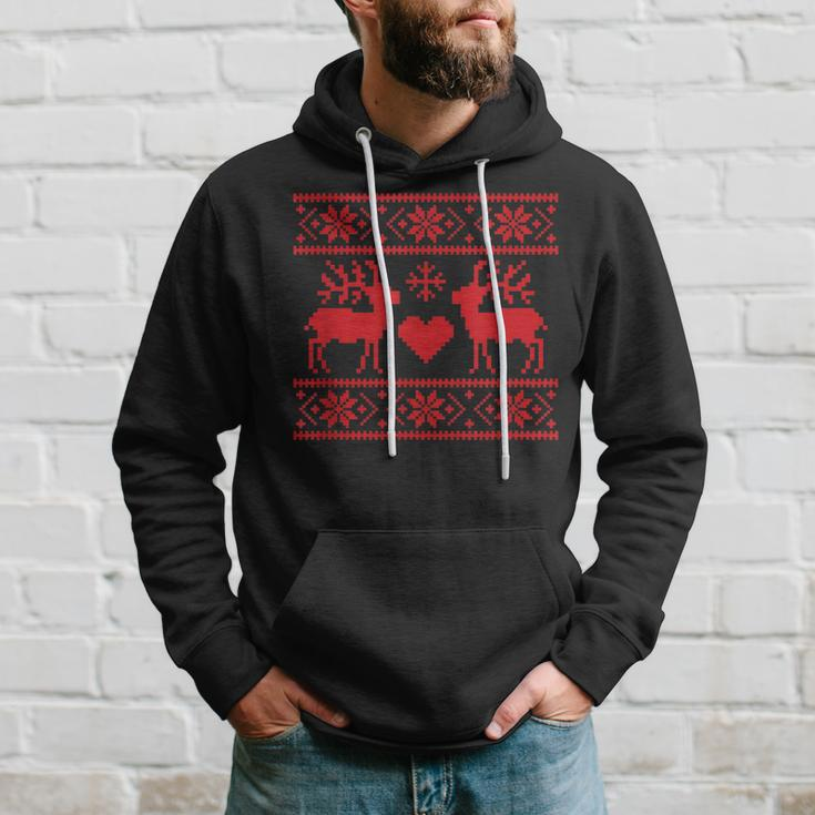 Ugly Christmas Sweater Deer And Hearts Hoodie Gifts for Him