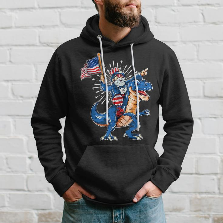 Uncle Sam Riding A Dinosaur 4Th Of July American Flag Hoodie Gifts for Him