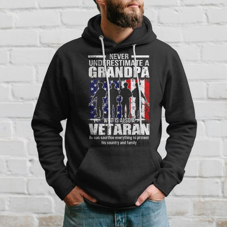 Never Underestimate Grandpa Who Is Also Veteran Grandpa Hoodie Gifts for Him