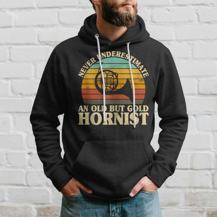 Never Underestimate An Old Hornist French Horn Player Bugler Hoodie Gifts for Him