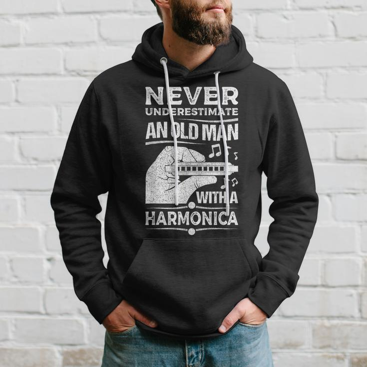 Never Underestimate An Old Man Harmonicist Harmonica Player Hoodie Gifts for Him