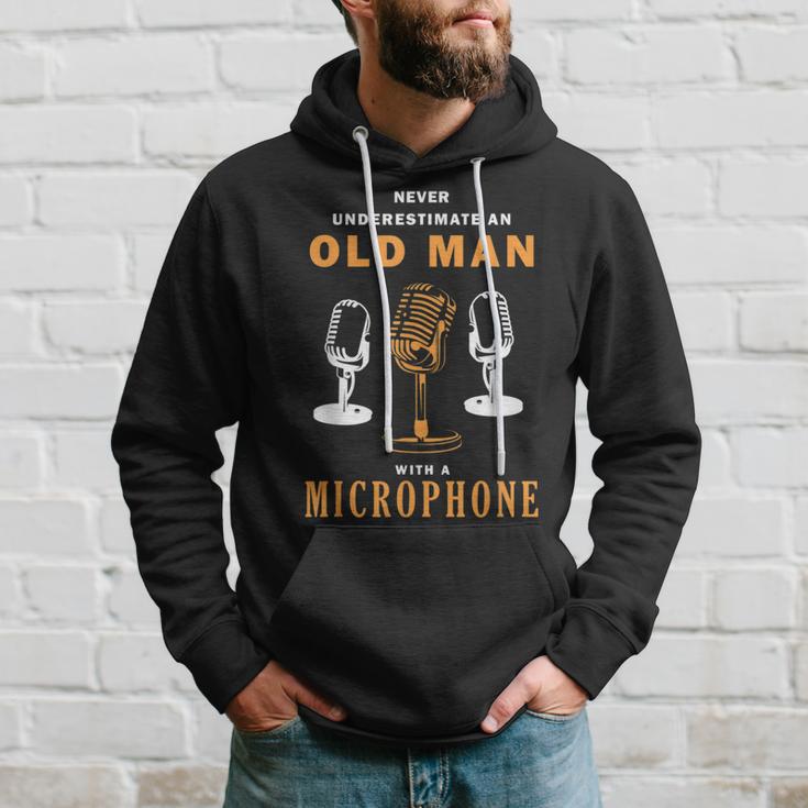 Never Underestimate Old Man Singer Microphone Hoodie Gifts for Him