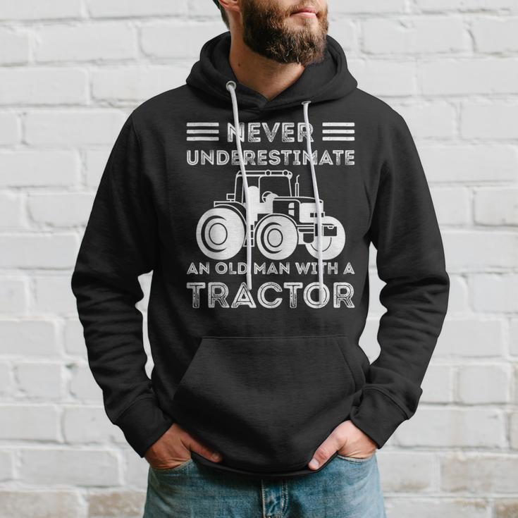Never Underestimate An Old Man With A Tractor Farmers Hoodie Gifts for Him