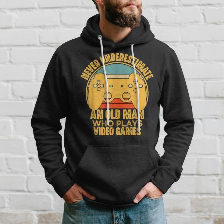 Never Underestimate An Old Man Video Games Gaming Hoodie Gifts for Him