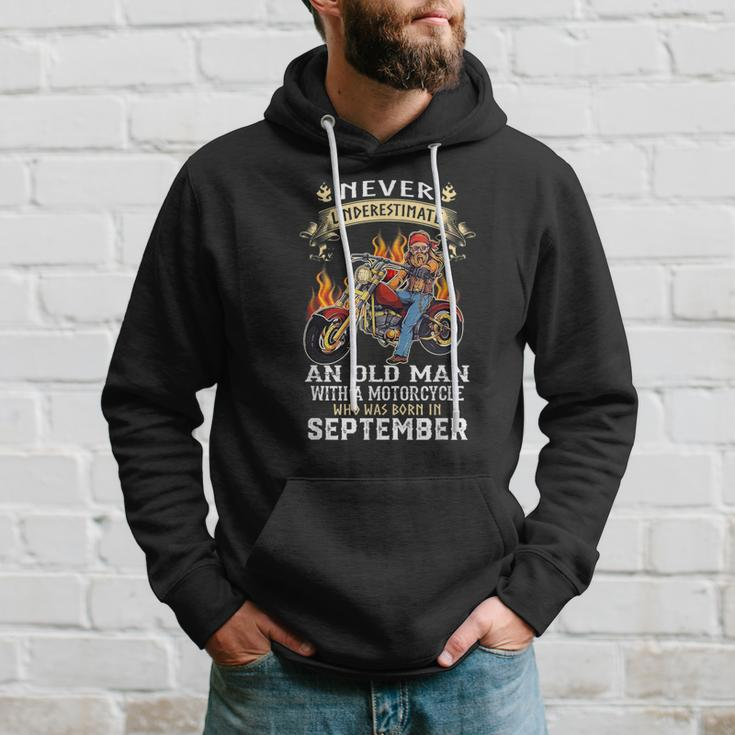 Never Underestimate An Old September Man With A Motorcycle Hoodie Gifts for Him