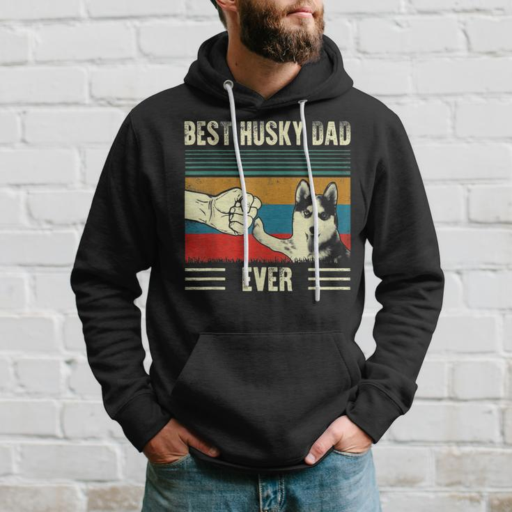 Vintage Best Dog Dad Ever Siberian Husky Fathers Day Hoodie Gifts for Him