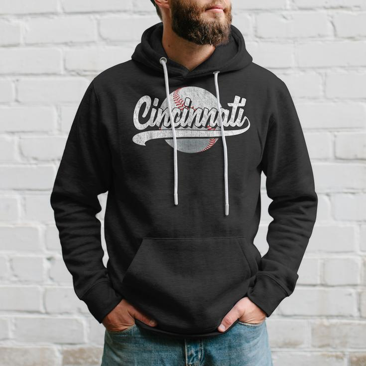 Vintage Cincinnati Graphic Funny Baseball Lover Player Retro Hoodie Gifts for Him