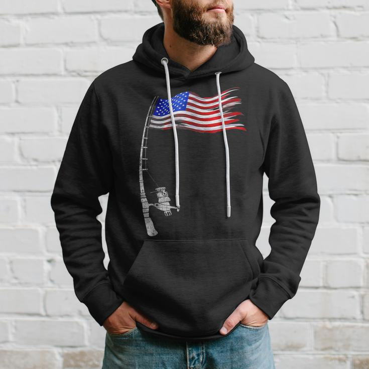 Vintage Fishing Rod American Flag Funny Fishing Gift Hoodie Gifts for Him