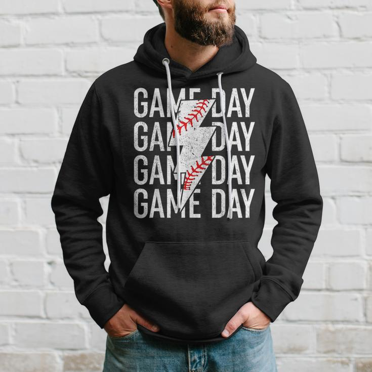 Vintage Game Day Fathers Day Lightning Bolt Baseball Sport Hoodie Gifts for Him