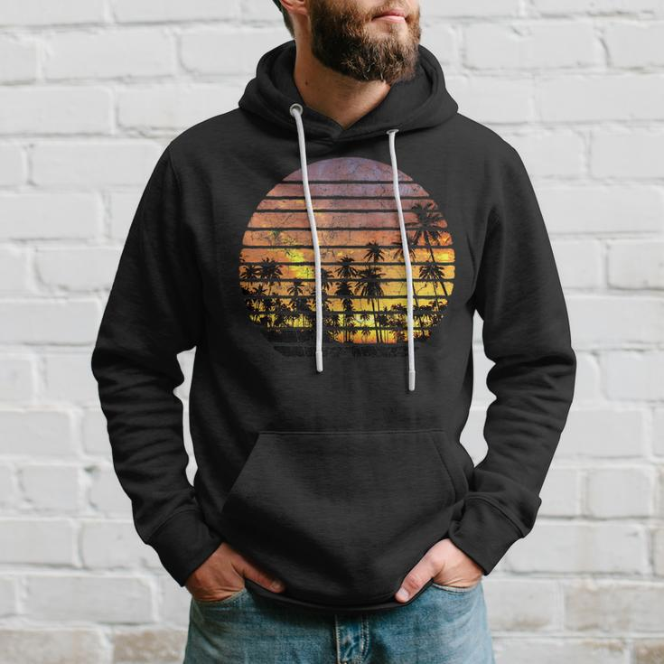 Vintage Retro Style Sunset Palm Tree Beach California Hawaii Hoodie Gifts for Him