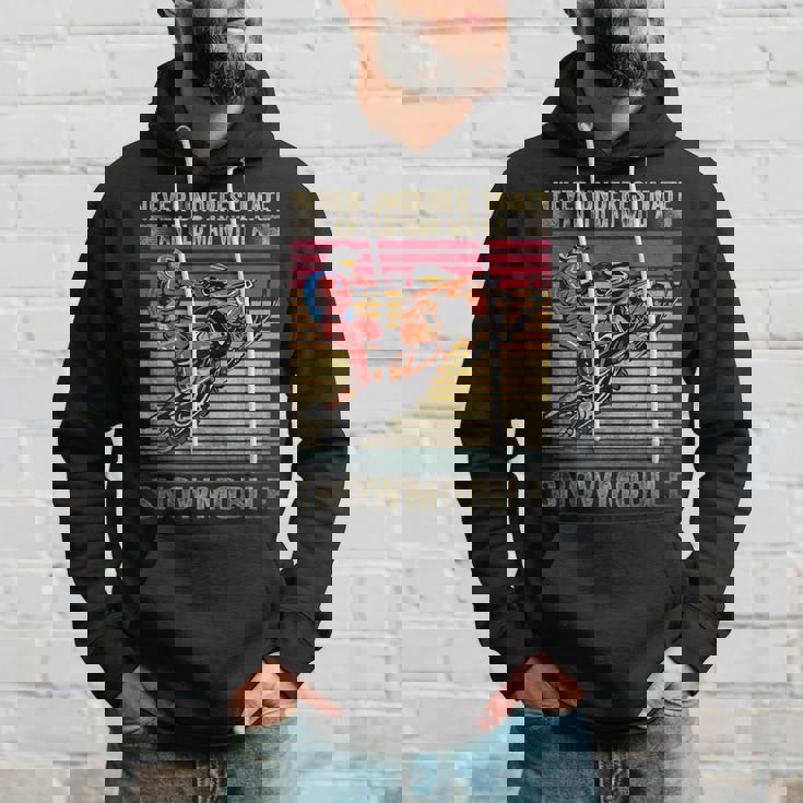 Vintage Never Underestimate An Old Man With A Snowmobile Hoodie Gifts for Him