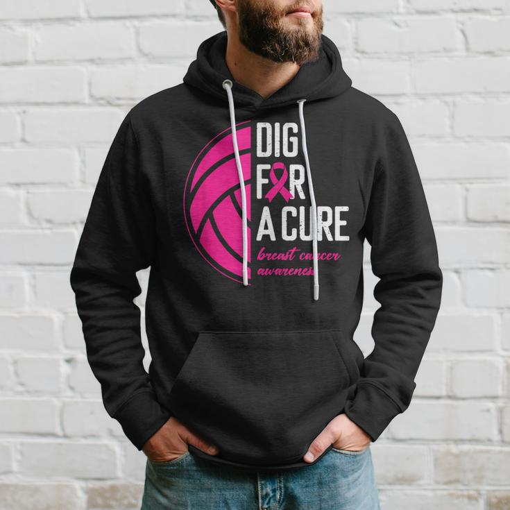 Volleyball Pink Out Dig For A Cure Breast Cancer Awareness Hoodie Gifts for Him