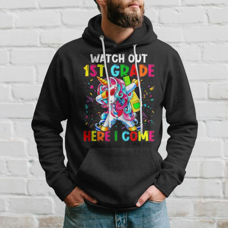 Watch Out 1St Grade Here I Come Unicorn Back To School Girls Hoodie Gifts for Him