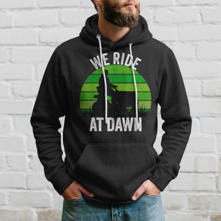 We Ride At Dawn Lawnmower Lawn Mowing Funny Dad Vintage Men Hoodie Gifts for Him