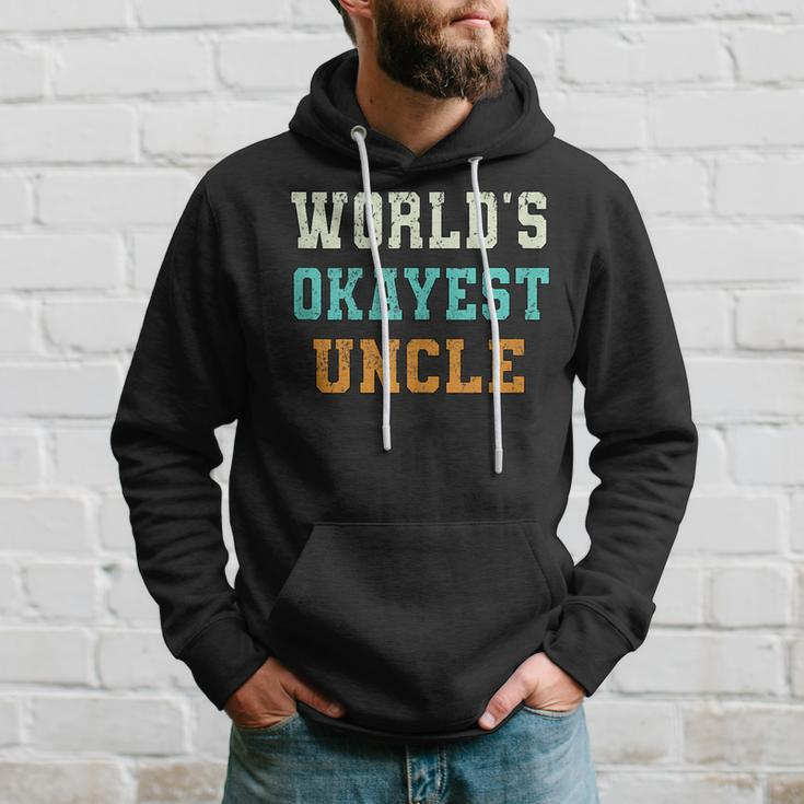 Worlds Okayest Uncle Funny Joke Distressed Hoodie Gifts for Him