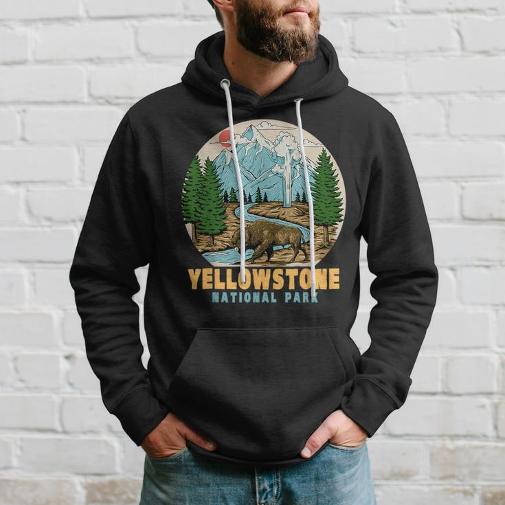 Yellowstone National Park Bison Retro Hiking Camping Outdoor Hoodie Gifts for Him
