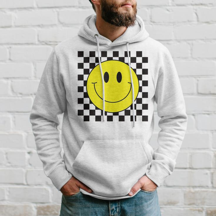 70S Yellow Smile Face Cute Checkered Smiling Happy Hoodie Gifts for Him