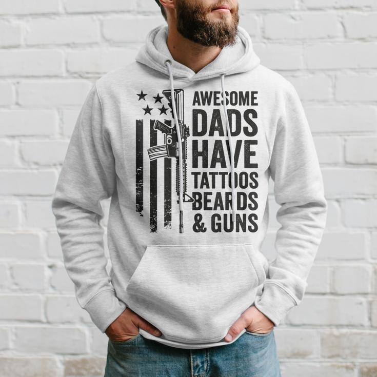 Awesome Dads Have Tattoos Beards & Guns - Funny Dad Gun Hoodie Gifts for Him
