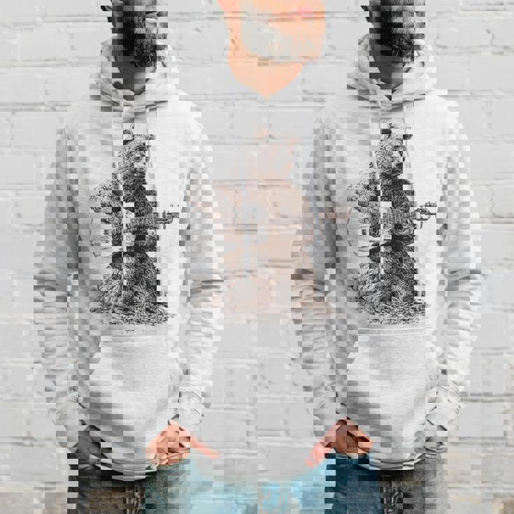 Bear Playing Guitar Players Music Gift Dad Rock N Roll Hoodie Gifts for Him